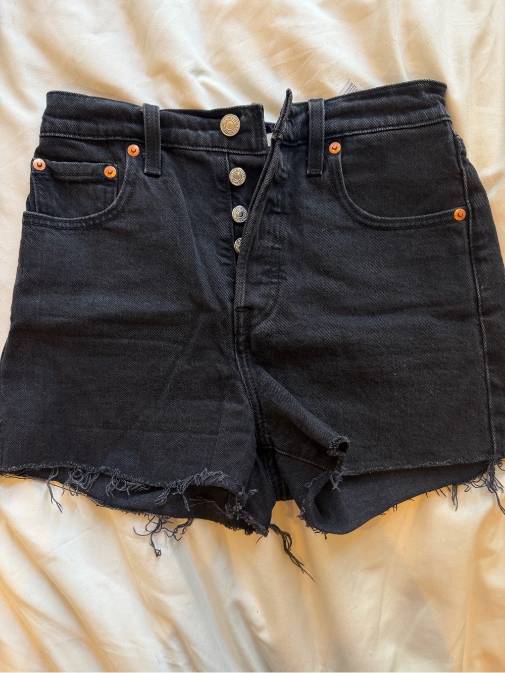 Levi’s High-Waist Black Denim Shorts with Button Fly
